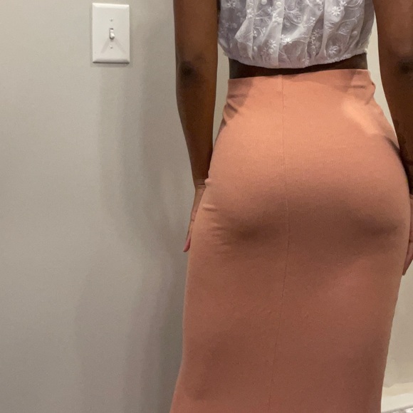 Midi Bodycon Skirt / Coral Pink - Picture 2 of 5